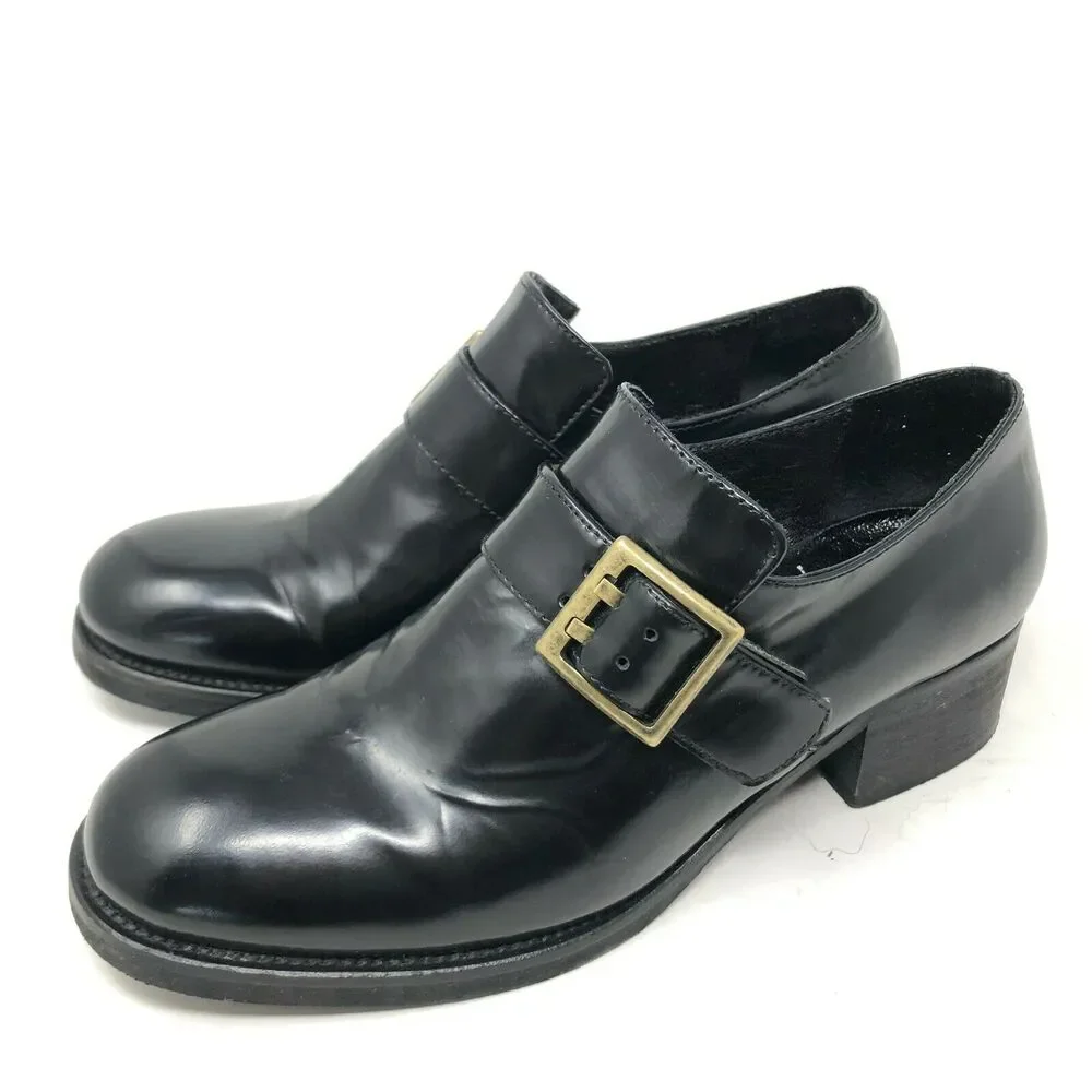 Vintage Black Patent Leather Loafers Women's 6 Chunky Heel Punk Retro 90s Eden‎